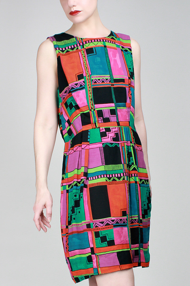 1980s Black Square Dress