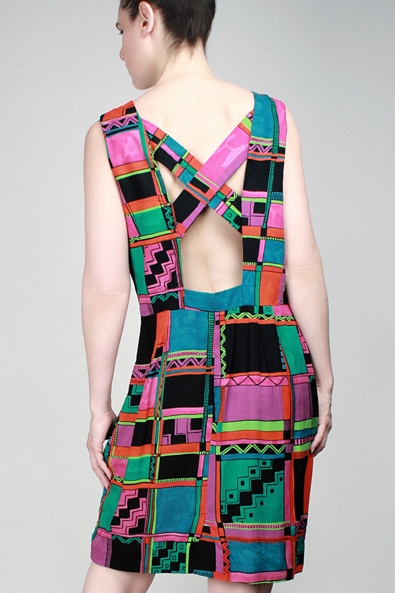 1980s Black Square Dress