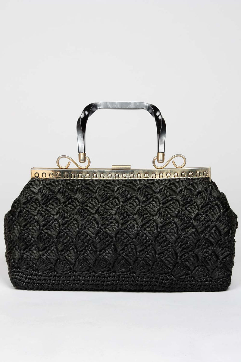 VINTAGE 1950s OMEGA RAFFIA HANDBAG FULL